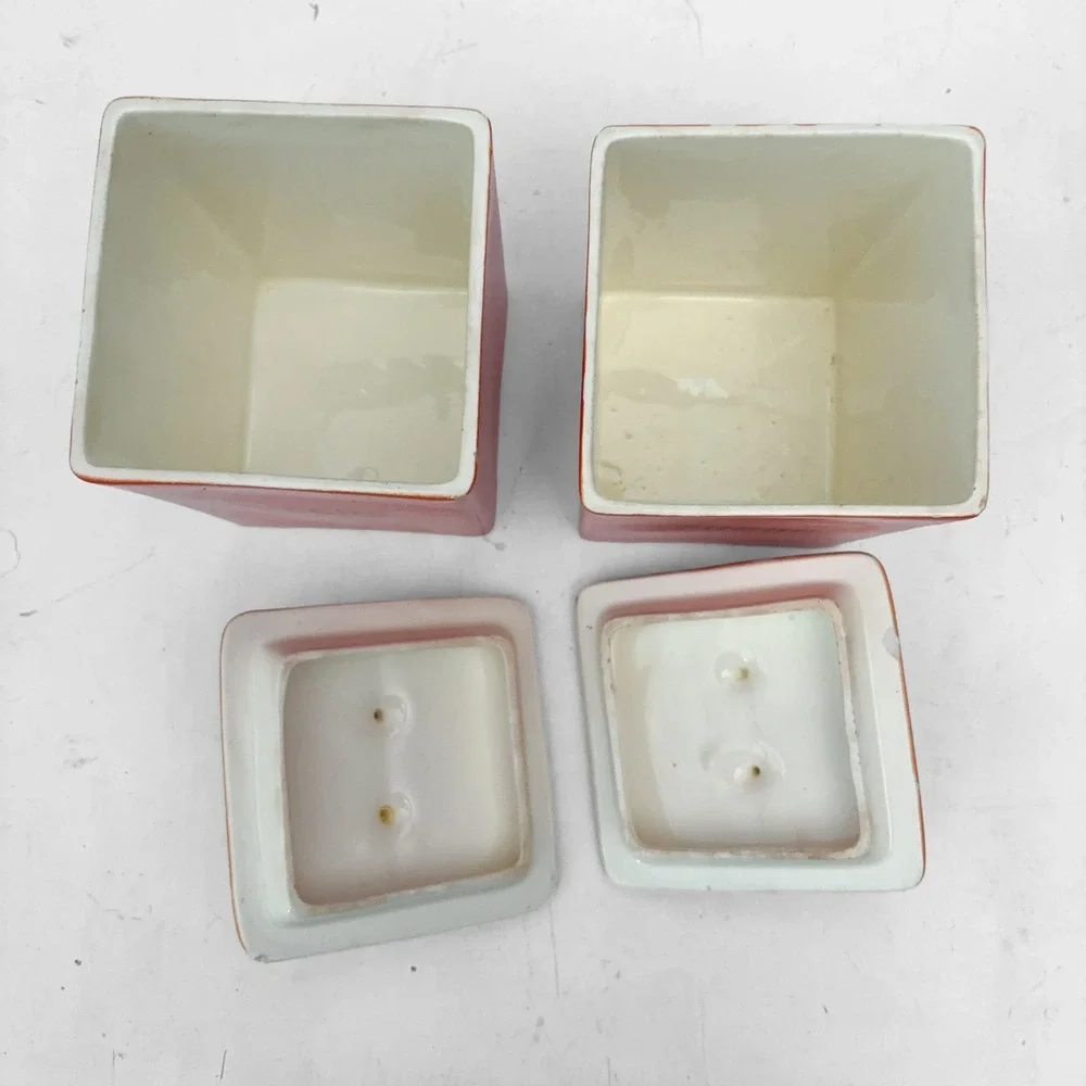 VTG Flour Sugar Orange Ceramic Canister Set MCM Retro Czechoslovakia